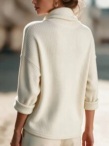 Balvessa Women's 2026 Autumn Casual Versatile Ribbed Fuzzy Long Sleeve T-Shirt - Beige - View 2