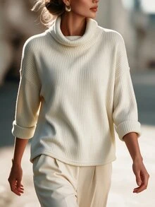 Balvessa Women's 2026 Autumn Casual Versatile Ribbed Fuzzy Long Sleeve T-Shirt - Beige - View 3