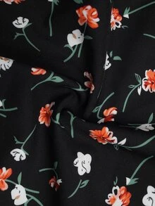 Elenzga Plus Allover Print Lantern Sleeve Cinched Waist Dress Autumn Brunch Formal Black Elegant - Black - View 6