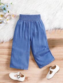 SHEIN Vintaside Kids 女嬰高腰寬腿牛仔褲，附彈性腰帶，人造絲面料，適合春夏，輕量面料秋季 - 彩色 - 查看 4