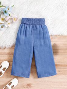 SHEIN Vintaside Kids 女嬰高腰寬腿牛仔褲，附彈性腰帶，人造絲面料，適合春夏，輕量面料秋季 - 彩色 - 查看 3