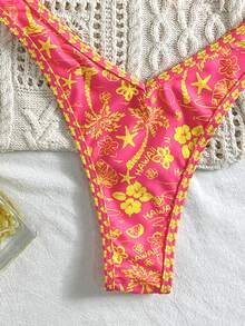 Swim Mod Random Print Spaghetti Strap High Cut Shorts Sexy Bikini Set, Women Summer Beachwear Outfits, Springbreak - Multicolor - View 4