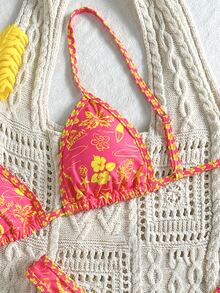 Swim Mod Random Print Spaghetti Strap High Cut Shorts Sexy Bikini Set, Women Summer Beachwear Outfits, Springbreak - Multicolor - View 3