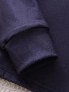 青少年女孩蝴蝶結圖案圓領上衣印花長褲海軍藍兩件套長袖修身款柔軟舒適適合秋冬 - 藏蓝色 - 查看 8