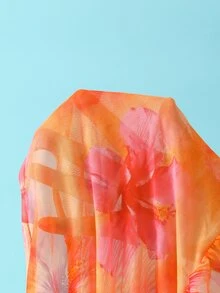 SHEIN Swim 女款3件組花卉隨機印花夏季性感V領掛脖綁帶比基尼套裝附罩衫裙 - 彩色 - 查看 4