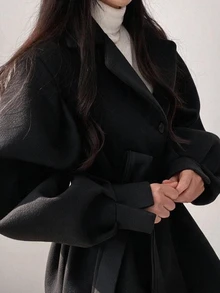 INAWLY 全新优雅系带长袖女式夹克 - 黑色 - 查看 6