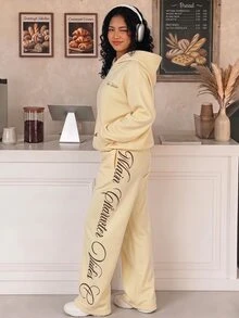SHEIN 青少年女孩時尚休閒日常針織運動衫套裝 - 黃色 - 查看 4