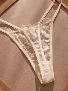SHEIN Elacene 3SETS Sexy Lace Patchwork Front Closure Women's Lingerie Set - Apricot - View 6