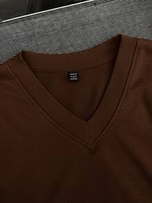 SHEIN EZwear Casual Minimalist V-Neck Oversized Loose Fit Sweatshirt, Suitable For Autumn/Winter - Brown - View 5
