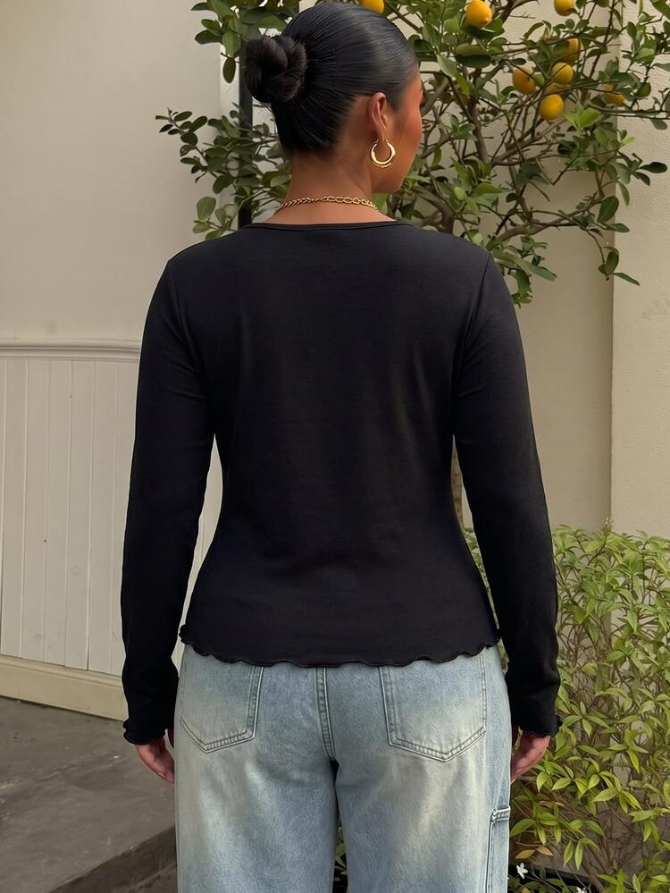 Muchica Plus Size Women's Solid Color Casual Versatile Long Sleeve T-Shirt For Daily Wear - Black - View 2