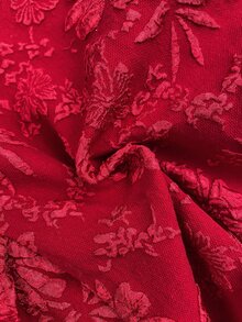 SHEIN 女嬰可愛紅色紋理花卉圖案彼得潘領洋裝 - 紅色 - 查看 6