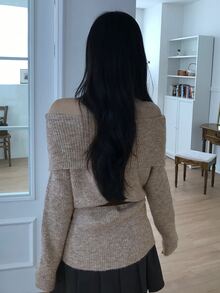 DAZY Women's Korean Style Solid Color Asymmetrical Shoulder Long Sleeve Sweater, Autumn/Winter - Khaki - View 2