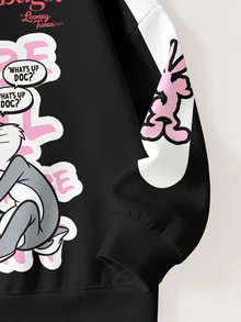 LOONEY TUNES X SHEIN Young Girl Cartoon Print Long Sleeve Crew Neck Sweatshirt - White - View 5