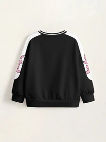LOONEY TUNES X SHEIN Young Girl Cartoon Print Long Sleeve Crew Neck Sweatshirt - White - View 2