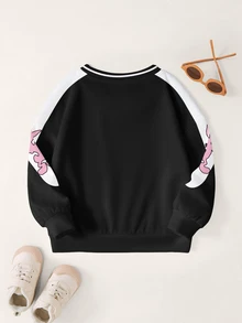 LOONEY TUNES X SHEIN Young Girl Cartoon Print Long Sleeve Crew Neck Sweatshirt - White - View 7