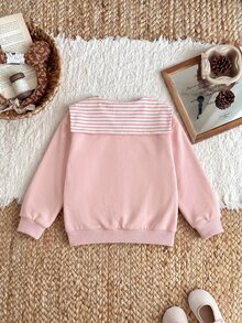 SHEIN Baby Girl Solid Pullover Autumn Sweatshirt & Sweatpants & Striped Shawl - Pink - View 6