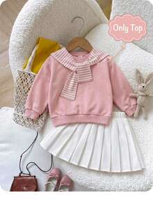 SHEIN Baby Girl Solid Pullover Autumn Sweatshirt & Sweatpants & Striped Shawl - Pink - View 1