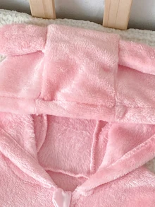 6pcs Random 1pc Autumn/Winter Double-Sided Flannel Newborn Romper Cute Rabbit Embroidery Rabbit Ear Hooded Zipper Long Sleeve Footed Crawling Suit Pink Apricot Grey Blue Red Deep Pink Multi-Color Romper Home Wear Autumn/Winter Extra Thick Winter Style - Multicolor - View 5