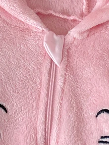 6pcs Random 1pc Autumn/Winter Double-Sided Flannel Newborn Romper Cute Rabbit Embroidery Rabbit Ear Hooded Zipper Long Sleeve Footed Crawling Suit Pink Apricot Grey Blue Red Deep Pink Multi-Color Romper Home Wear Autumn/Winter Extra Thick Winter Style - Multicolor - View 6