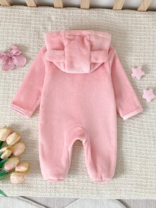 6pcs Random 1pc Autumn/Winter Double-Sided Flannel Newborn Romper Cute Rabbit Embroidery Rabbit Ear Hooded Zipper Long Sleeve Footed Crawling Suit Pink Apricot Grey Blue Red Deep Pink Multi-Color Romper Home Wear Autumn/Winter Extra Thick Winter Style - Multicolor - View 4