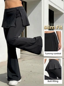 CourtClass CourtClass Women's Plus-Size Black High-Stretch Slimming Flared Culottes – Suitable For The Gym Or Casual Wear In Autumn And Winter - Black - View 8