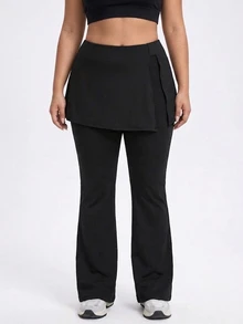 CourtClass CourtClass Women's Plus-Size Black High-Stretch Slimming Flared Culottes – Suitable For The Gym Or Casual Wear In Autumn And Winter - Black - View 4