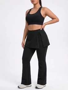 CourtClass CourtClass Women's Plus-Size Black High-Stretch Slimming Flared Culottes – Suitable For The Gym Or Casual Wear In Autumn And Winter - Black - View 5
