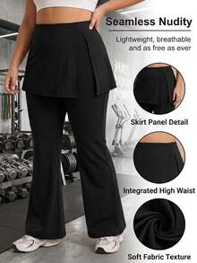 CourtClass CourtClass Women's Plus-Size Black High-Stretch Slimming Flared Culottes – Suitable For The Gym Or Casual Wear In Autumn And Winter - Black - View 7