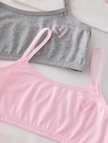 4件組女童可愛甜美愛心印花簡約時尚嬰兒粉休閒日常首個生日吊帶背心內衣，針織布料，冬季 - 彩色 - 查看 4