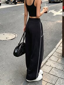 SHEIN Sweetro Women's Contrast Trim Athletic Pants - Black - View 6