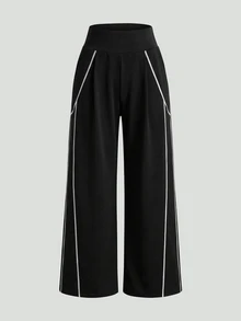 SHEIN Sweetro Women's Contrast Trim Athletic Pants - Black - View 1