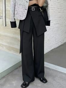 DAZY 女士纯色二合一正装裤，优雅夏季西装裤 - 黑色 - 查看 5