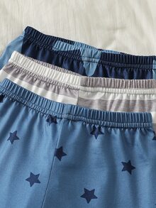 SHEIN Vintaside Kids 男嬰藍灰色星星圖案長袖秋季/秋冬居家服套裝 圓領針織條紋彈性柔軟舒適可愛家庭情侶款 - 彩色 - 查看 4