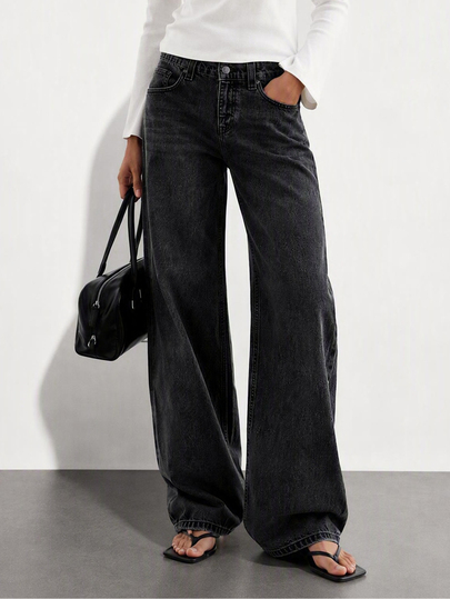 Lumivelle WOMEN LOOSE LOW WAIST STRAIGHT GREY WASH DENIM JEAN