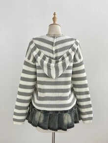 Autumina Women's Loose Casual Fashion Versatile Colorblock Striped Daily Commute Outfit Autumn/Winter Hooded Zip-Up Cardigan - Multicolor - View 2