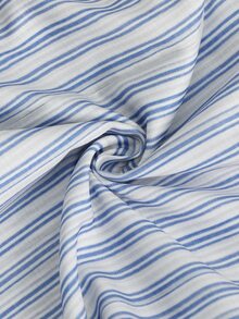 Velvienne French Elegant Formal Blue And White Striped Plus Size Shirt - Blue - View 7