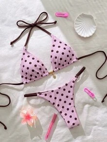Elavelle Spring Break Women's Solid Color Spaghetti Strap Sexy Bikini Swimwear Set - Multicolor - View 3