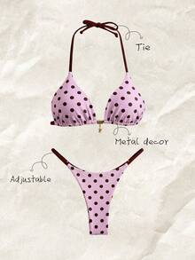 Elavelle Spring Break Women's Solid Color Spaghetti Strap Sexy Bikini Swimwear Set - Multicolor - View 2