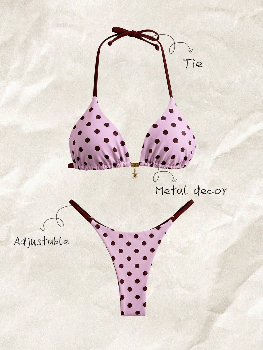 Elavelle Spring Break Women's Solid Color Spaghetti Strap Sexy Bikini Swimwear Set