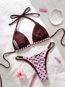 Elavelle Spring Break Women's Solid Color Spaghetti Strap Sexy Bikini Swimwear Set - Multicolor - View 4
