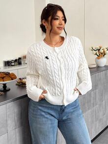 Firerie Cardigan Wanita Ukuran Besar Motif Berkuda Kasual Tradisional Serbaguna untuk Pakaian Sehari-hari, Kantor Formal, Warna Putih, Musim Gugur/Musim Dingin - Putih - View 4