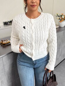 Firerie Cardigan Wanita Ukuran Besar Motif Berkuda Kasual Tradisional Serbaguna untuk Pakaian Sehari-hari, Kantor Formal, Warna Putih, Musim Gugur/Musim Dingin - Putih - View 6