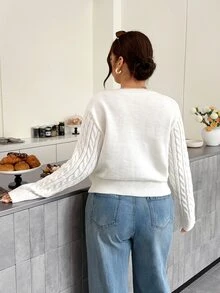 Firerie Cardigan Wanita Ukuran Besar Motif Berkuda Kasual Tradisional Serbaguna untuk Pakaian Sehari-hari, Kantor Formal, Warna Putih, Musim Gugur/Musim Dingin - Putih - View 3