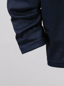SHEIN 男童春秋時尚休閒學院風正裝長袖 Polo 衫，海軍藍/白色/灰色拼色領上衣，學生內搭層，校服穿搭 - 藏蓝色 - 查看 7