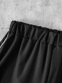SHEIN Teen Boys Casual Streetwear Baggy Sports Style Letter Webbing Split Design Patchwork Straight Leg Pants Cycling Black Autumn - Black - View 5