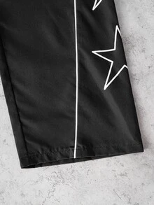 SHEIN Teen Boys Casual Streetwear Baggy Sports Style Letter Webbing Split Design Patchwork Straight Leg Pants Cycling Black Autumn - Black - View 8