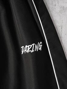 SHEIN Teen Boys Casual Streetwear Baggy Sports Style Letter Webbing Split Design Patchwork Straight Leg Pants Cycling Black Autumn - Black - View 6
