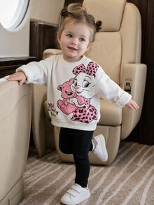SHEIN Setelan Hoodie dan Sweatshirt Musim Gugur dan Musim Dingin untuk Bayi Perempuan - Putih - View 1