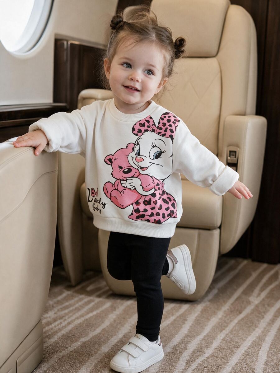 SHEIN Setelan Hoodie dan Sweatshirt Musim Gugur dan Musim Dingin untuk Bayi Perempuan - Putih - View 1