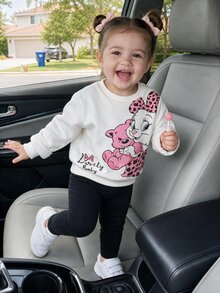 SHEIN Setelan Hoodie dan Sweatshirt Musim Gugur dan Musim Dingin untuk Bayi Perempuan - Putih - View 2
